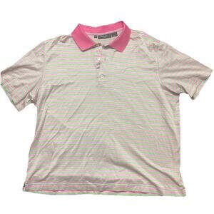 Bobby Jones Collection Polo Golf Shirt Mens XL Pink Green Striped Cotton SS